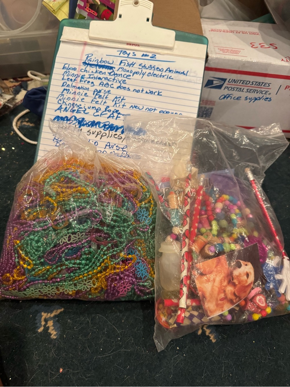 Assorted Multicolor Plastic Mardi Gras Bead and bag of goodies